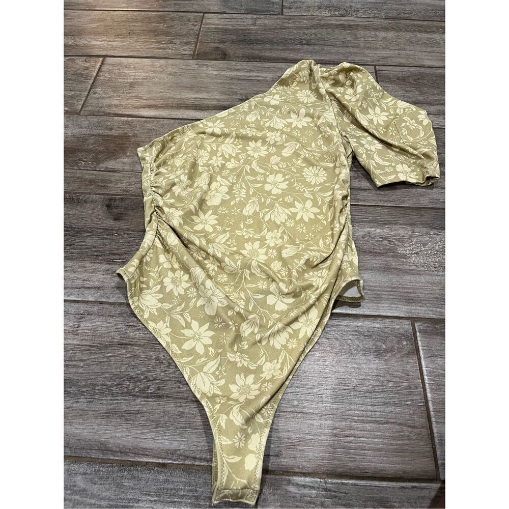 Free People Somethin Bout You Bodysuit Cactus Combo Floral Puff One Shoulder NWT